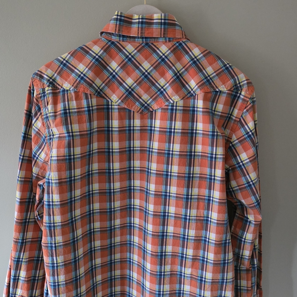 NWT Campus Crew M Deadstock Vintage Y2K Western Madras Plaid Pearl Snap Shirt - Picture 11 of 15